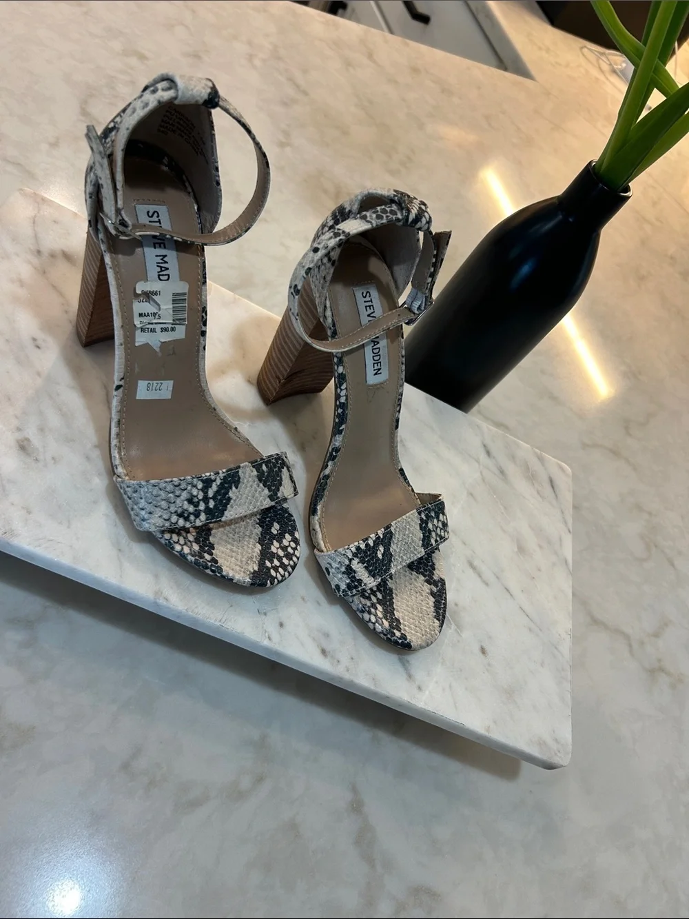 Steve Madden Women's Carrson Snake Block Heel Sandal